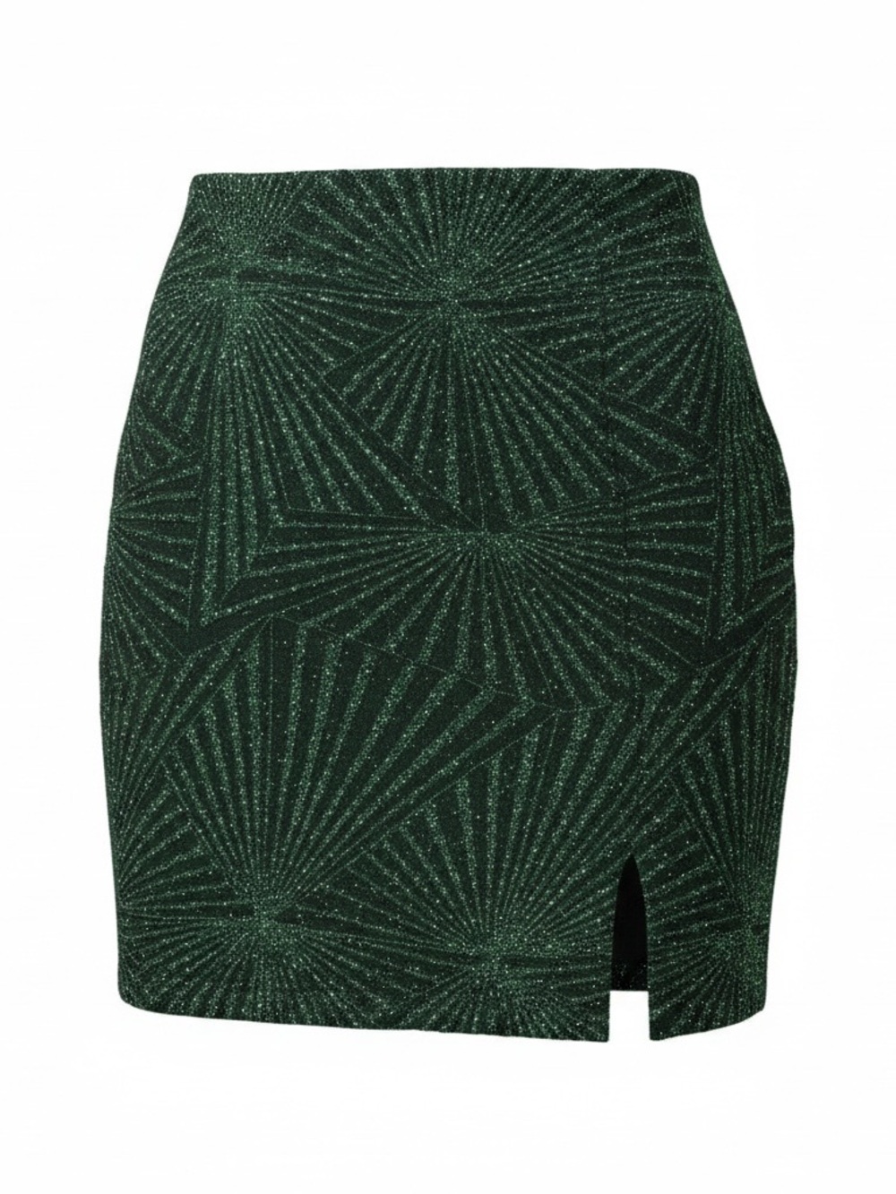 Speechless Emerald Green Glitter Mini Skirt with Small Side Slit